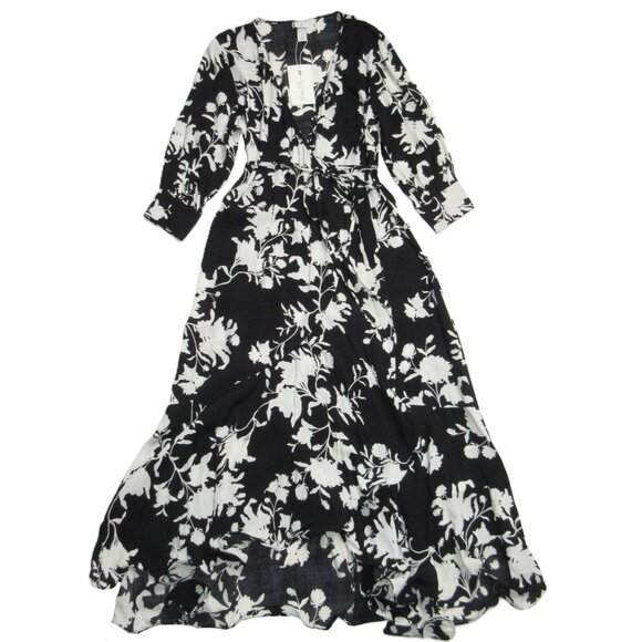 NWT Johanna Ortiz x H&M Creped Wrap-Front Maxi in Black White Floral Dress M - Picture 1 of 4